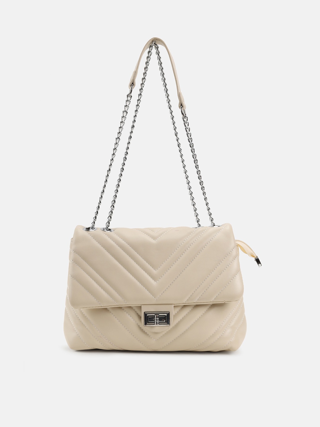 

Kazo Women White Textured PU Structured Handheld Bag
