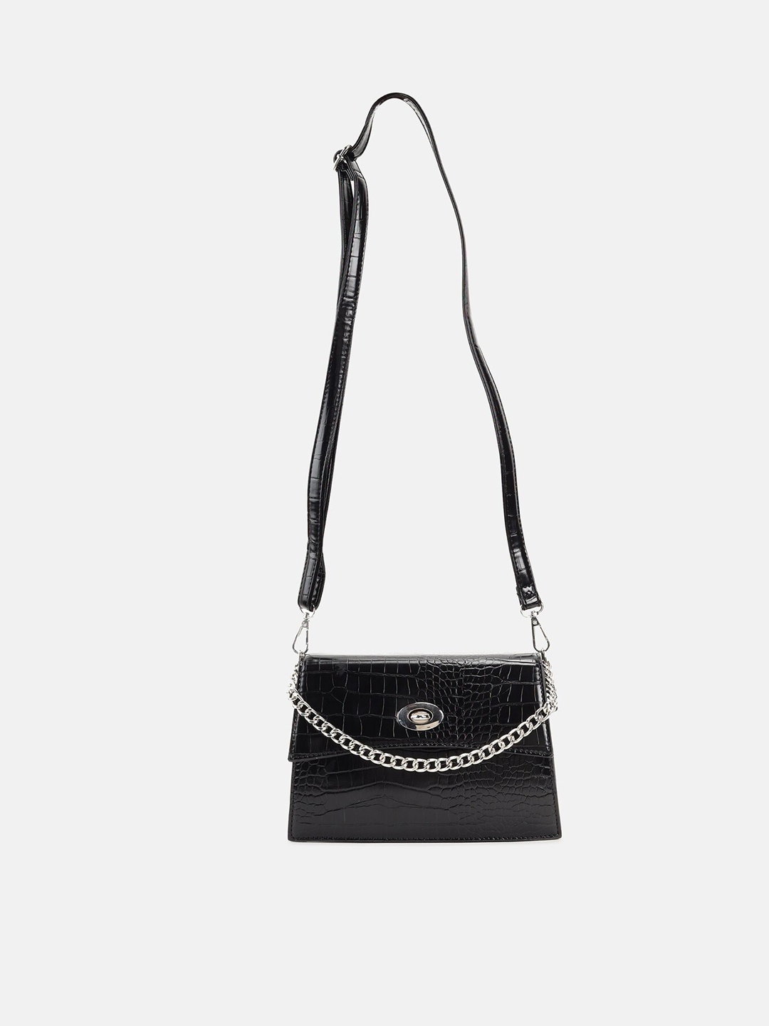 

Kazo Women Black Animal Textured PU Structured Sling Bag with Quilted