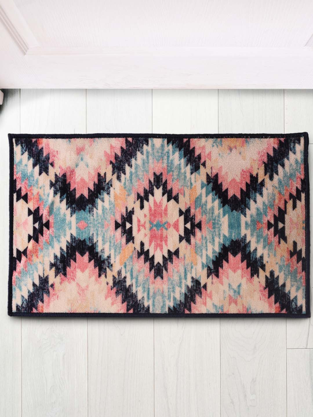 

URBAN SPACE Pink & Blue Printed Anti-Skid Carpet