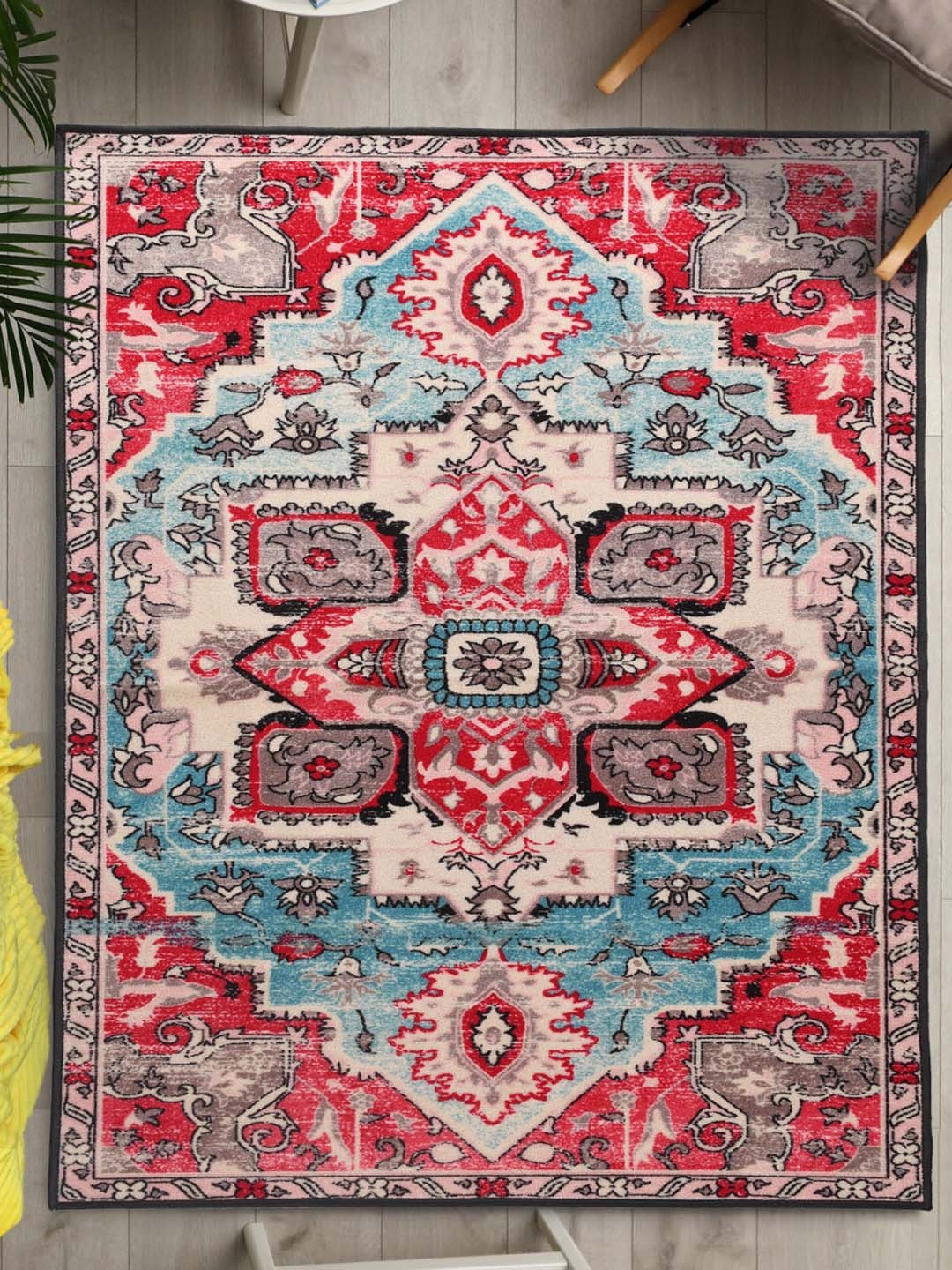 

URBAN SPACE Red & Blue Bohemian Printed Anti-Skid Carpet