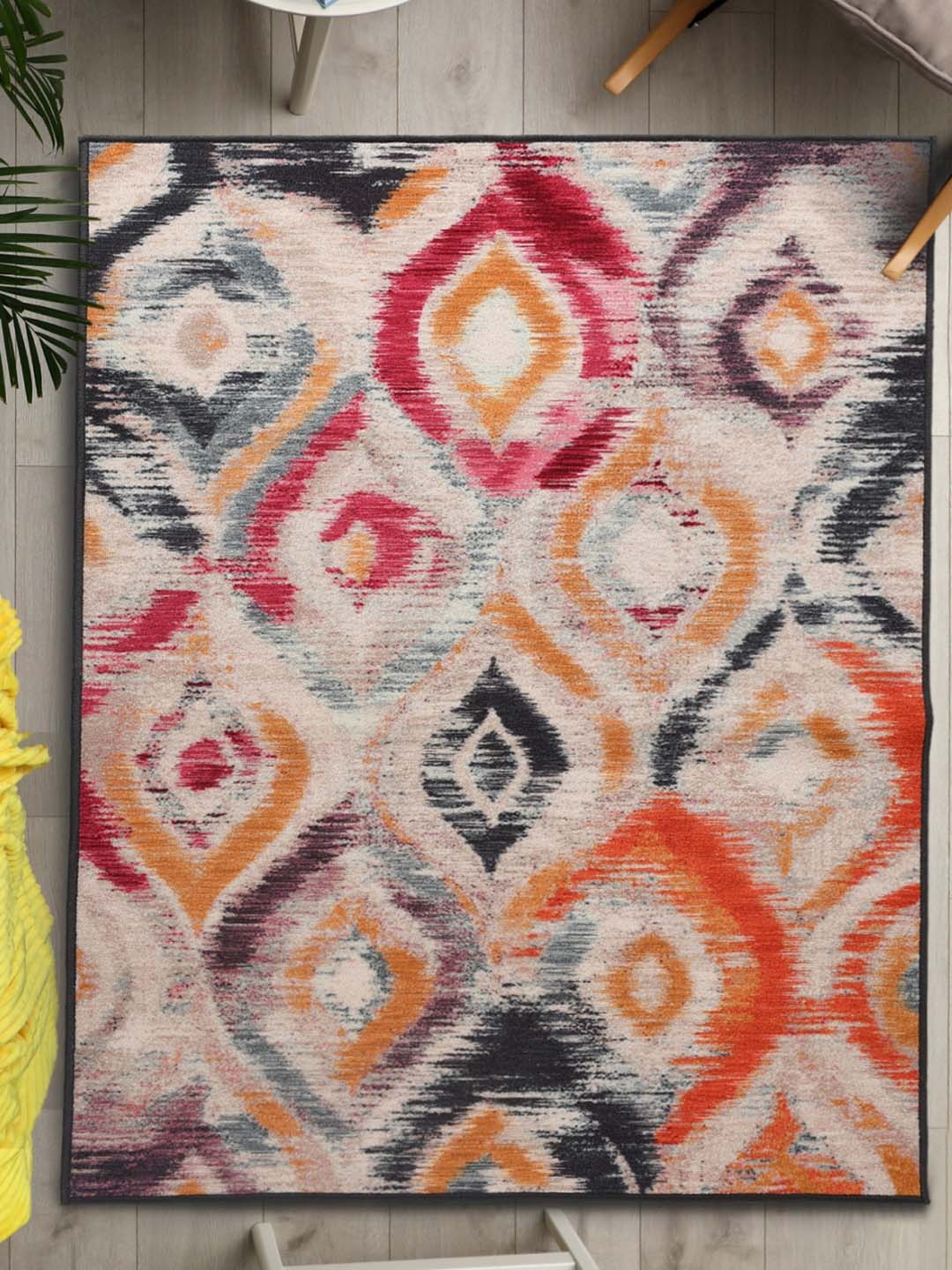 

URBAN SPACE Beige & Red Printed Anti-Skid Carpets