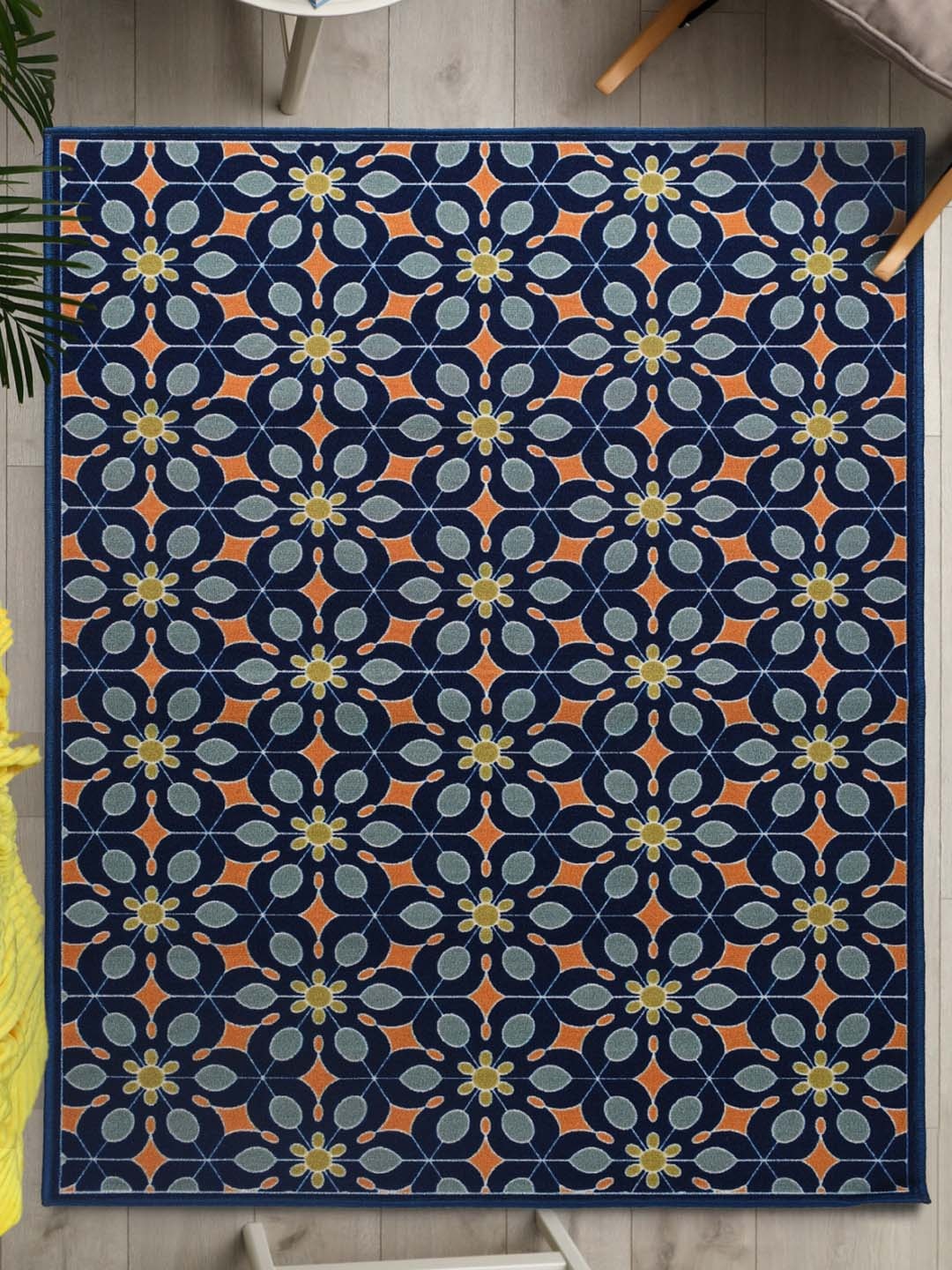 

URBAN SPACE Blue & Orange Geometric Printed Anti-Slip Carpet