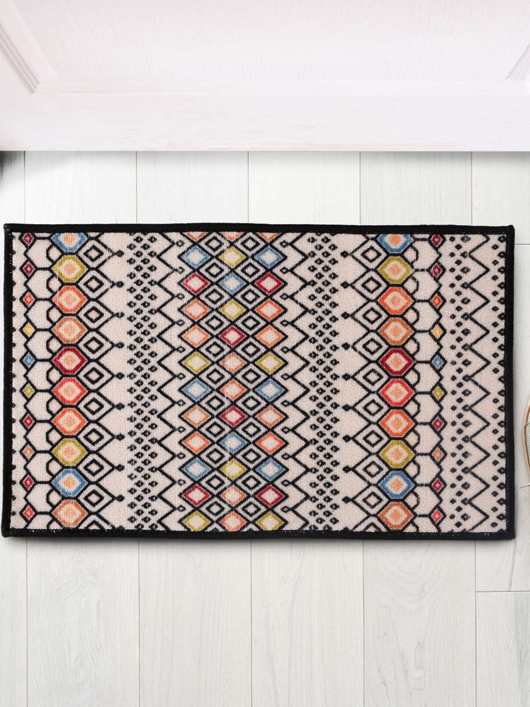 

URBAN SPACE Cream-Coloured Bohemian Patterned Anti Slip Carpets