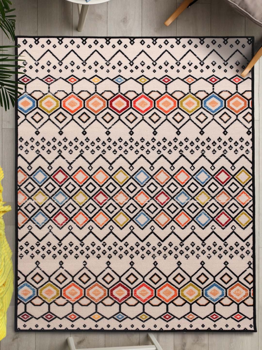 

URBAN SPACE Cream & Red Bohemian Printed Anti-Slip Carpet