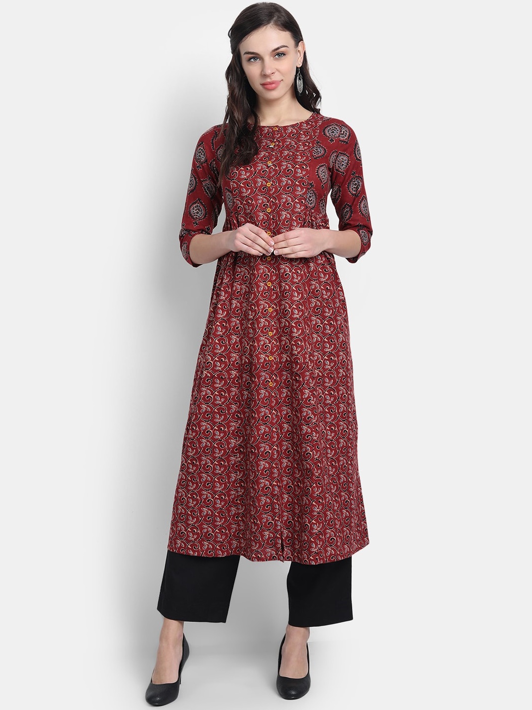 

SUTI Women Maroon Printed Gathered Kurta