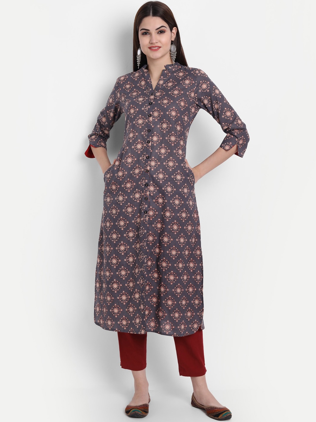 

SUTI Women Grey & Brown Printed Cotton Kurta