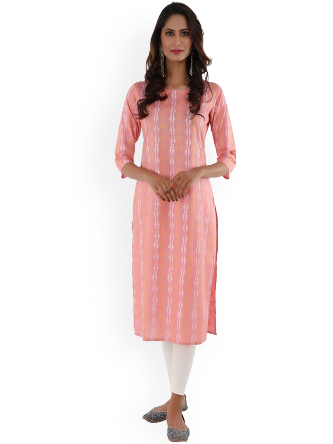 

SUTI Women Pink & White Printed Cotton Straight Kurta