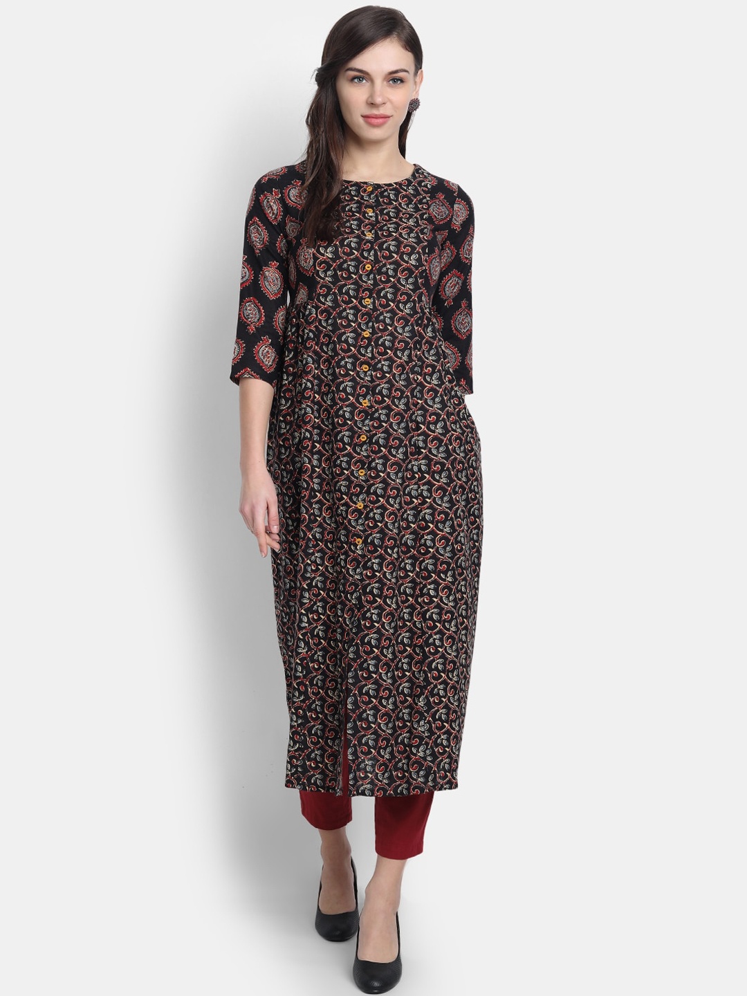 

SUTI Women Black & Red Ethnic Motifs Printed Cotton Kurta