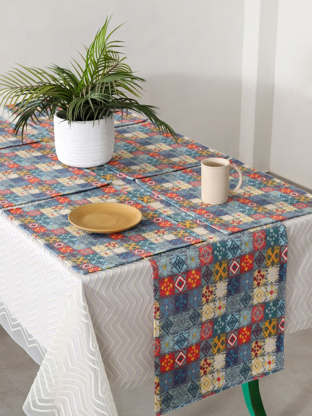 

HANDICRAFT PALACE Blue & Red Printed Pure Cotton Table Runners