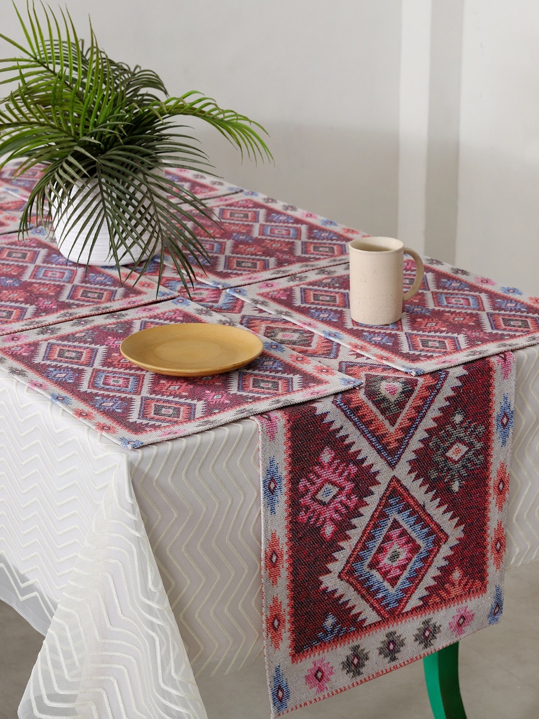 

HANDICRAFT PALACE Maroon Red Ikat Printed Pure Cotton Table Runner