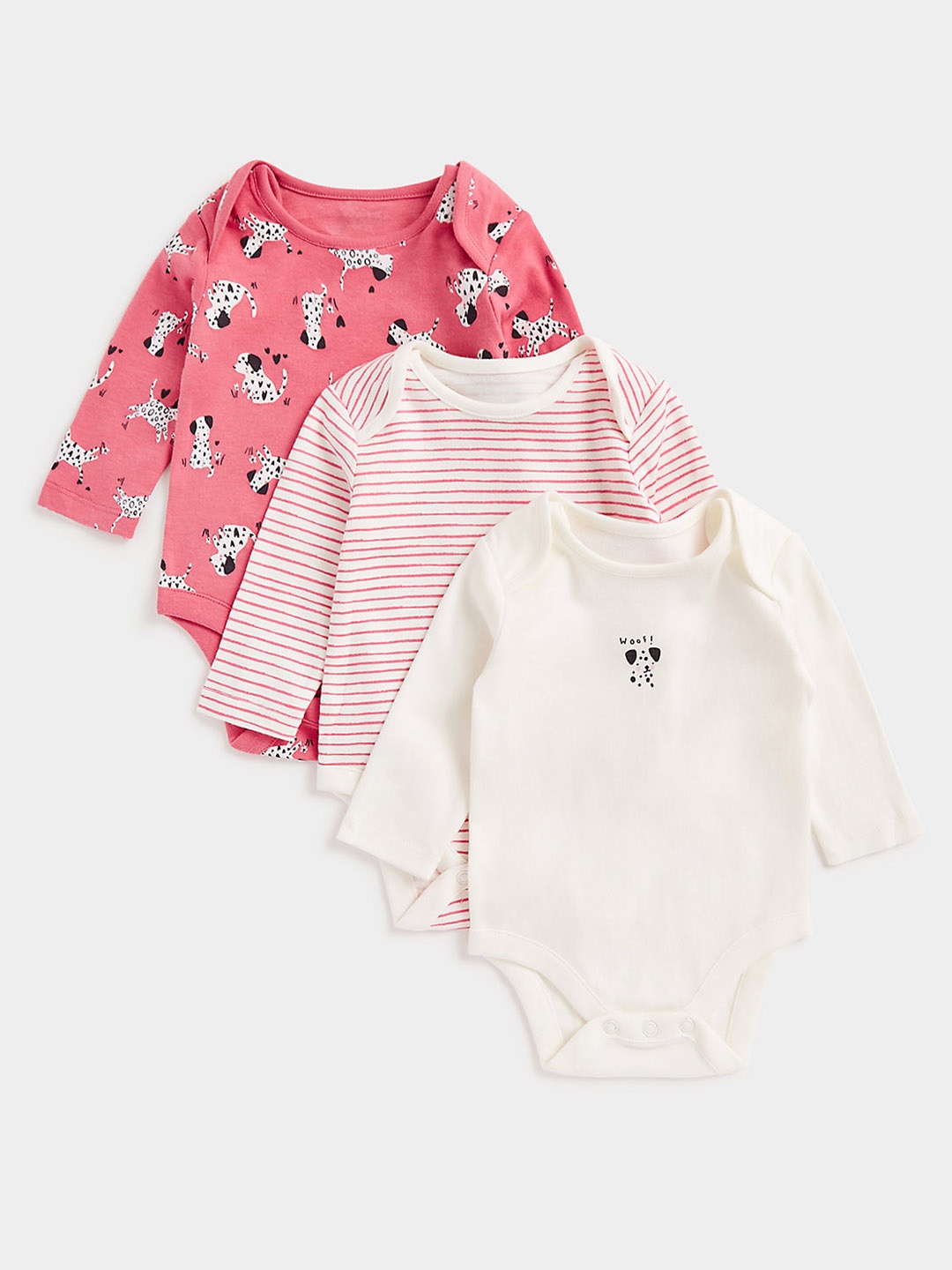 

mothercare Infants Pack of 3 Printed Pure Cotton Bodysuits, Pink