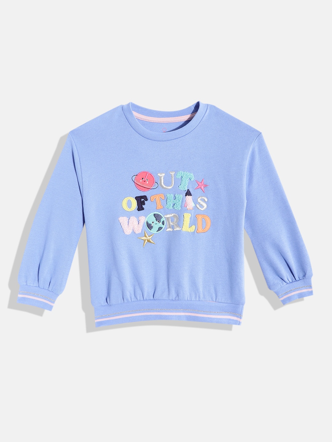 

mothercare Girls Blue Solid Cotton Round Neck Sweatshirt