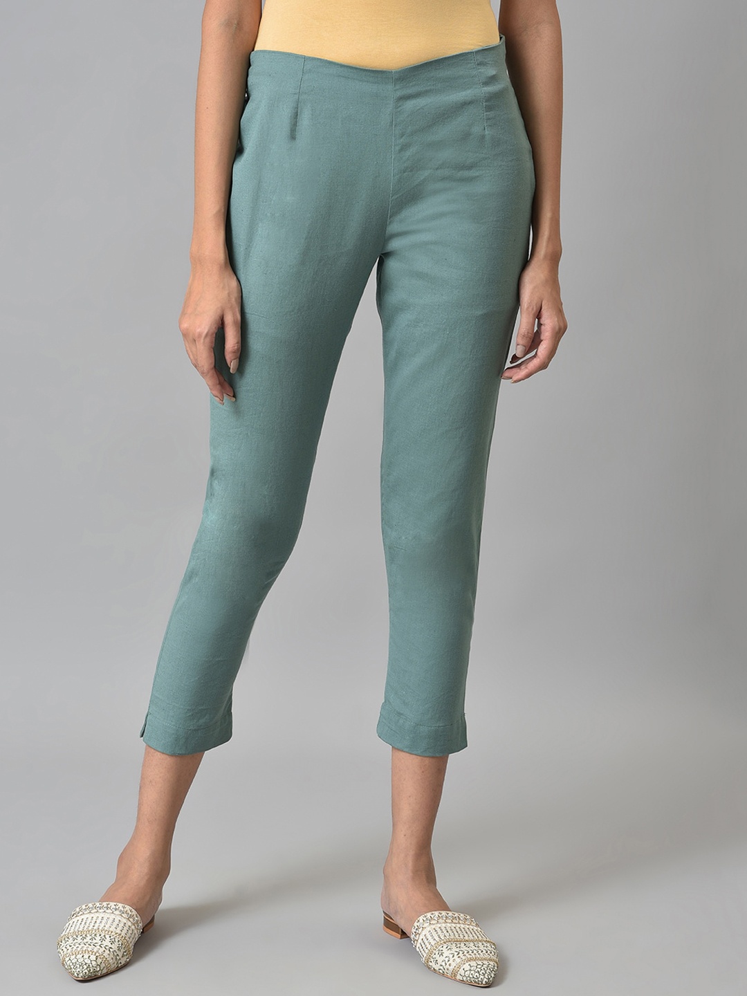 

W Women Blue Slim Fit Cotton Trousers