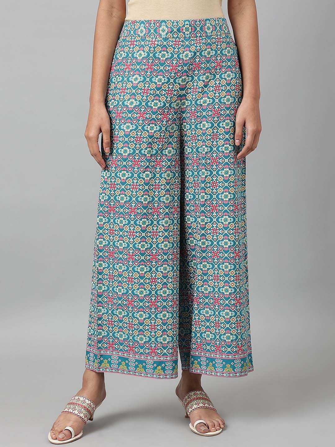 

W Women Blue & Red Printed Flared Ethnic Palazzo