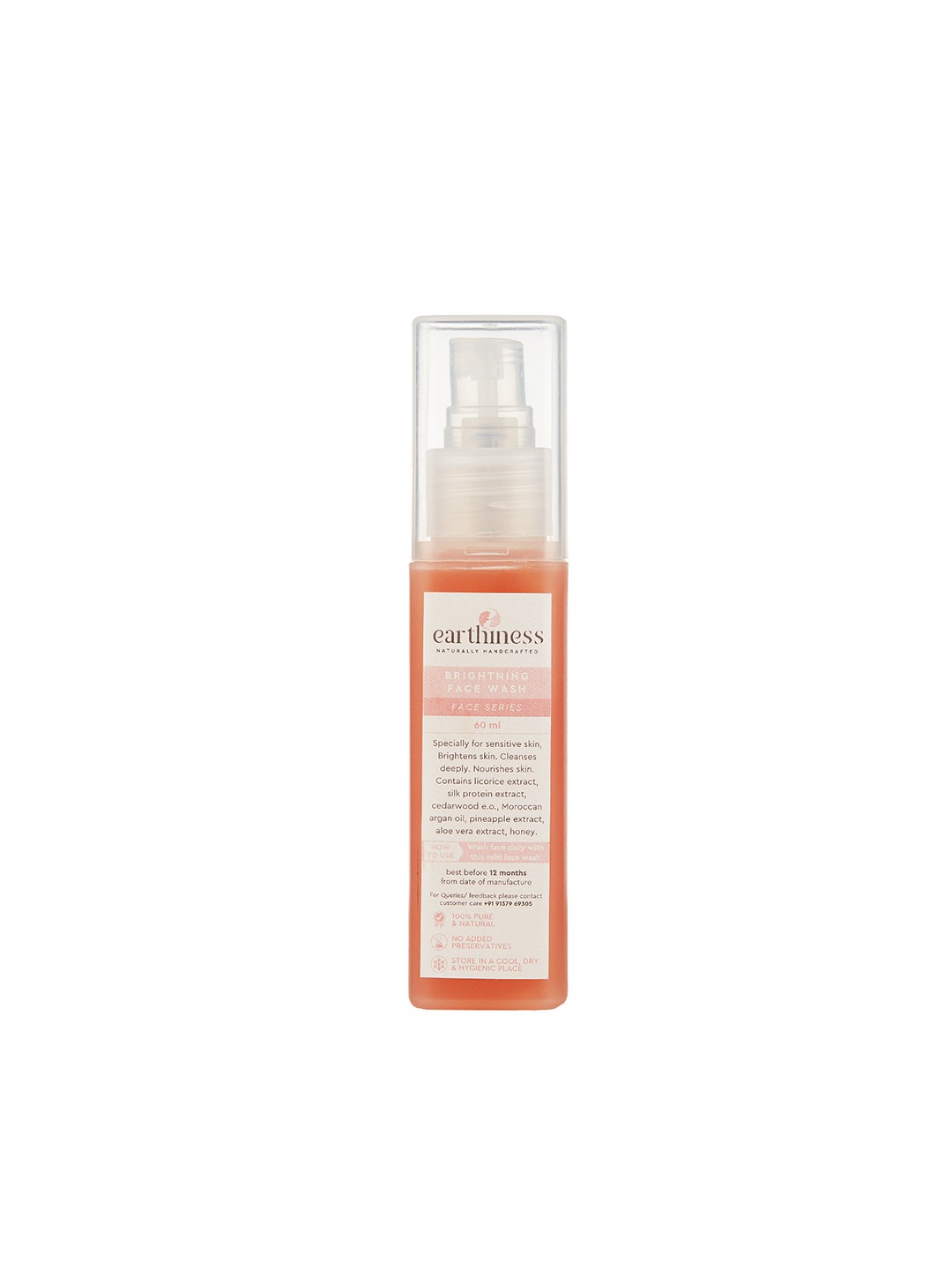 

earthiness 100% Pure & Natural Brightening Face Wash with Licorice & Silk Protein - 60 ml, Orange