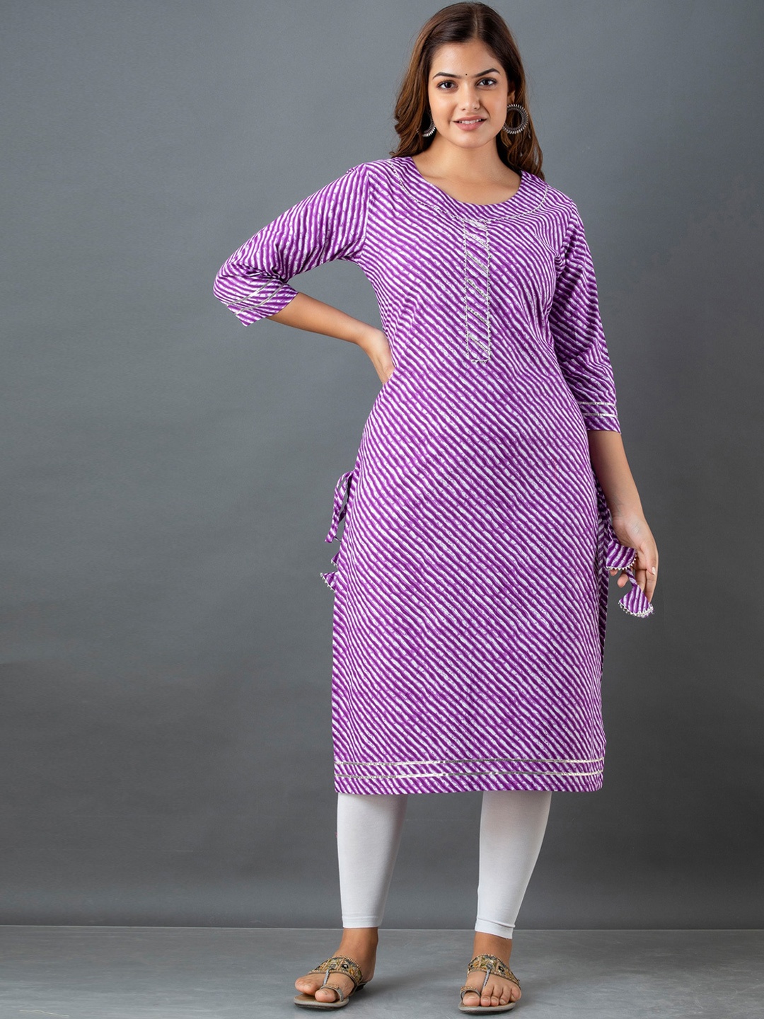 

Lee Moda Women Purple Leheriya Printed Gotta Patti Kurta