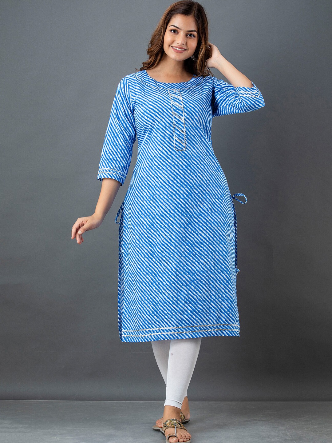 

Lee Moda Women Blue Leheriya Printed Straight Kurta