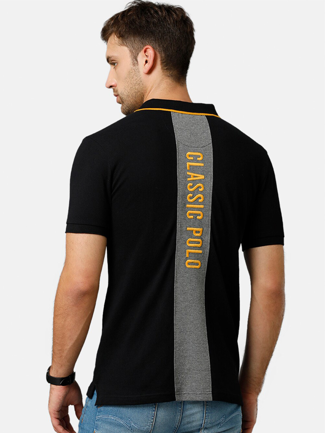 

Classic Polo Men Black Printed Polo Collar Slim Fit T-shirt