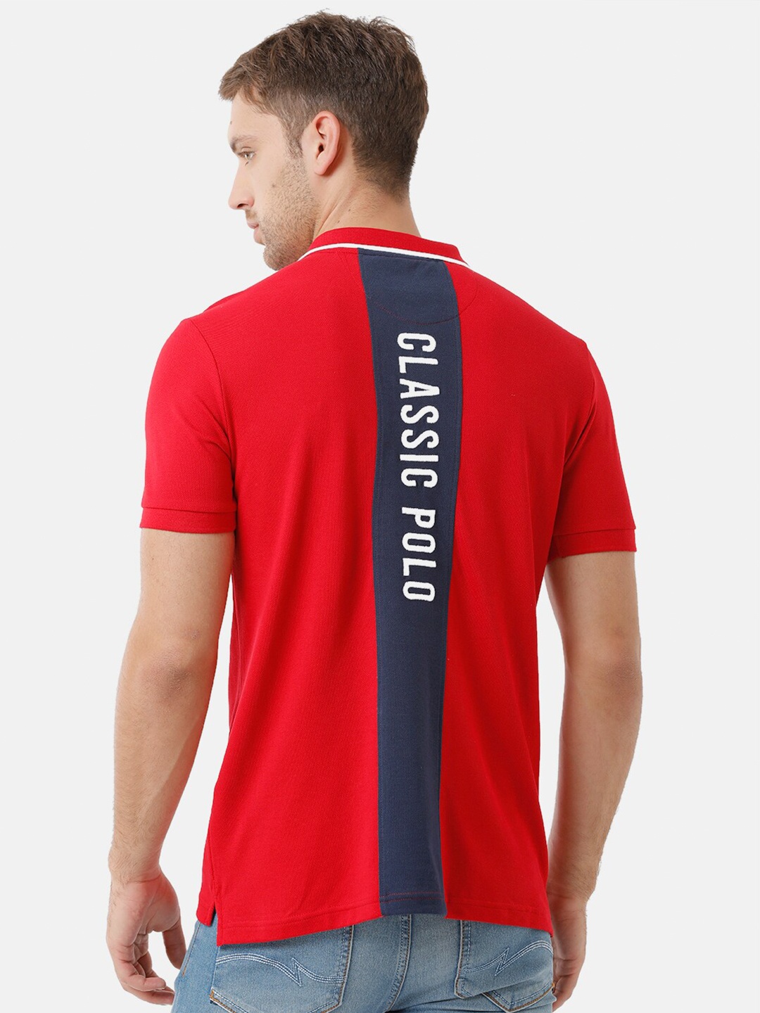 

Classic Polo Men Red Typography Polo Collar Slim Fit T-shirt