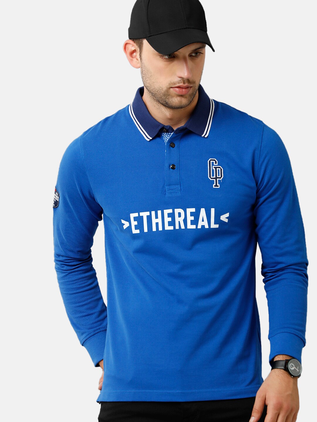 

Classic Polo Men Blue Typography Printed Polo Collar Slim Fit T-shirt