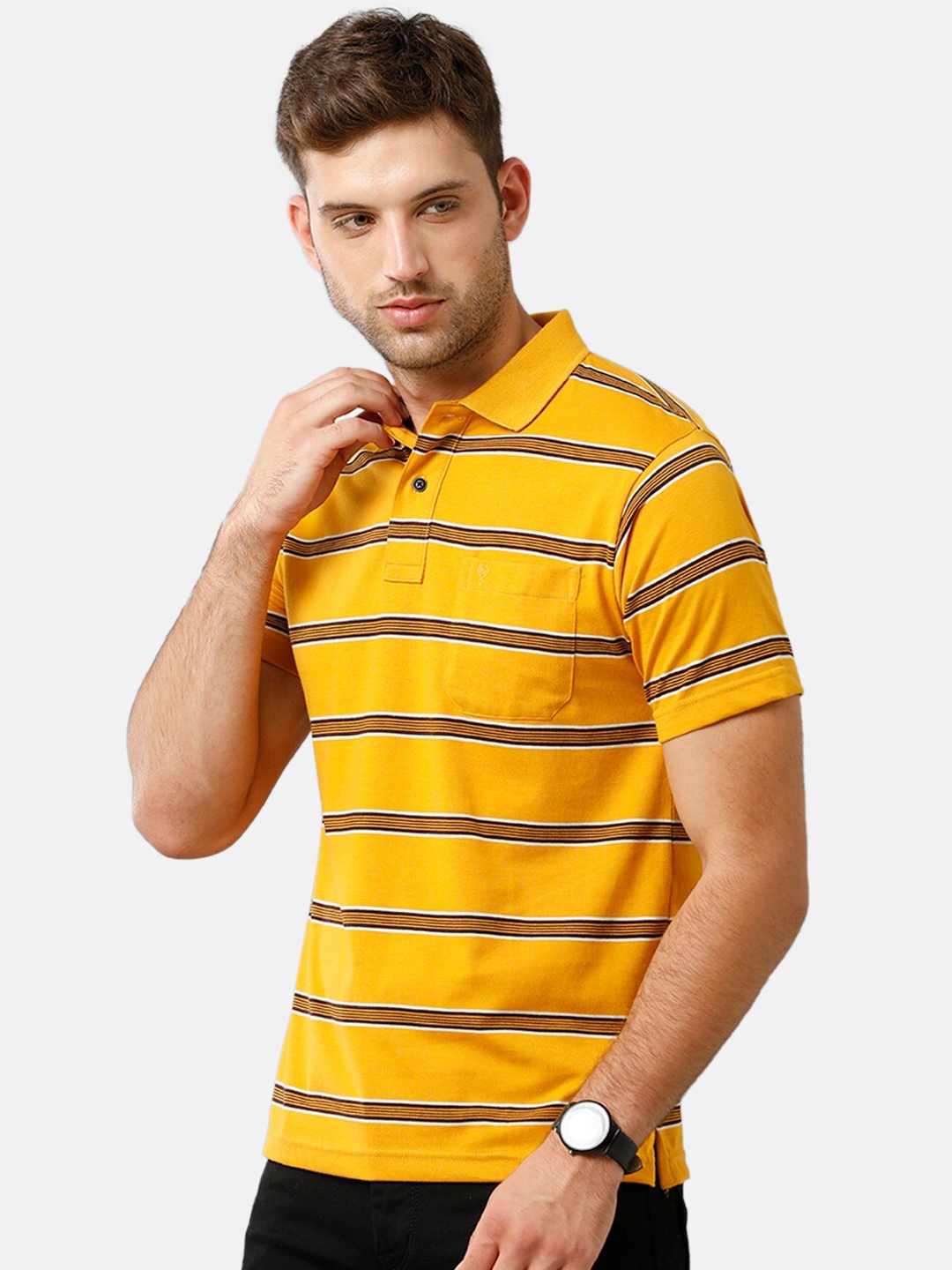 

Classic Polo Men Yellow Striped Polo Collar T-shirt