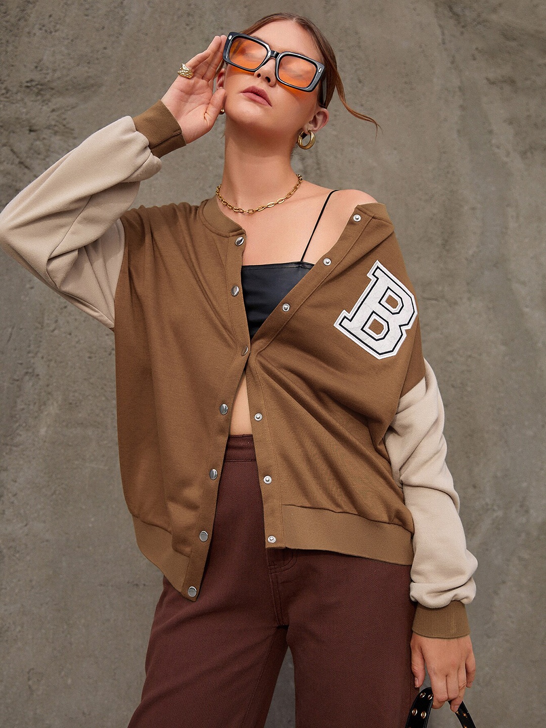 

URBANIC Women Khaki Varsity Jacket