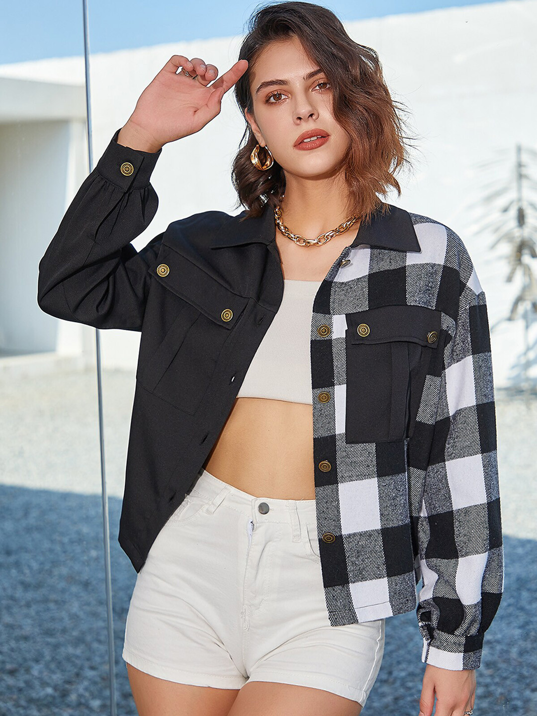 

URBANIC Women Black White Tailored Jacket