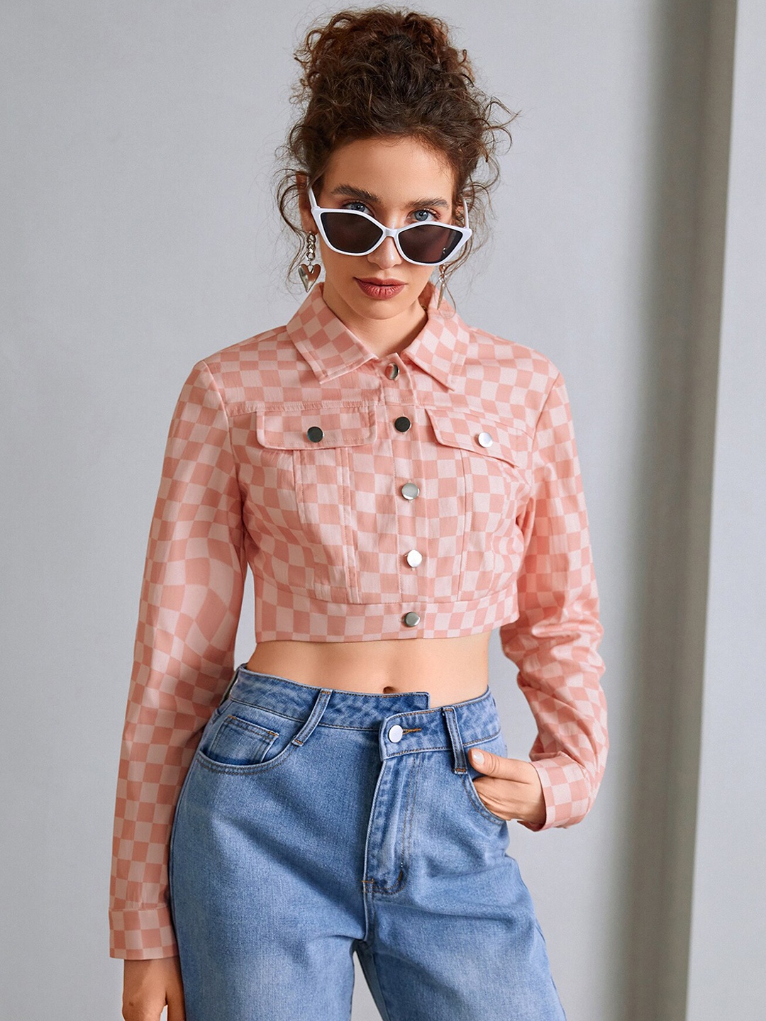

URBANIC Women Peach-Coloured Crop Tailored Jacket