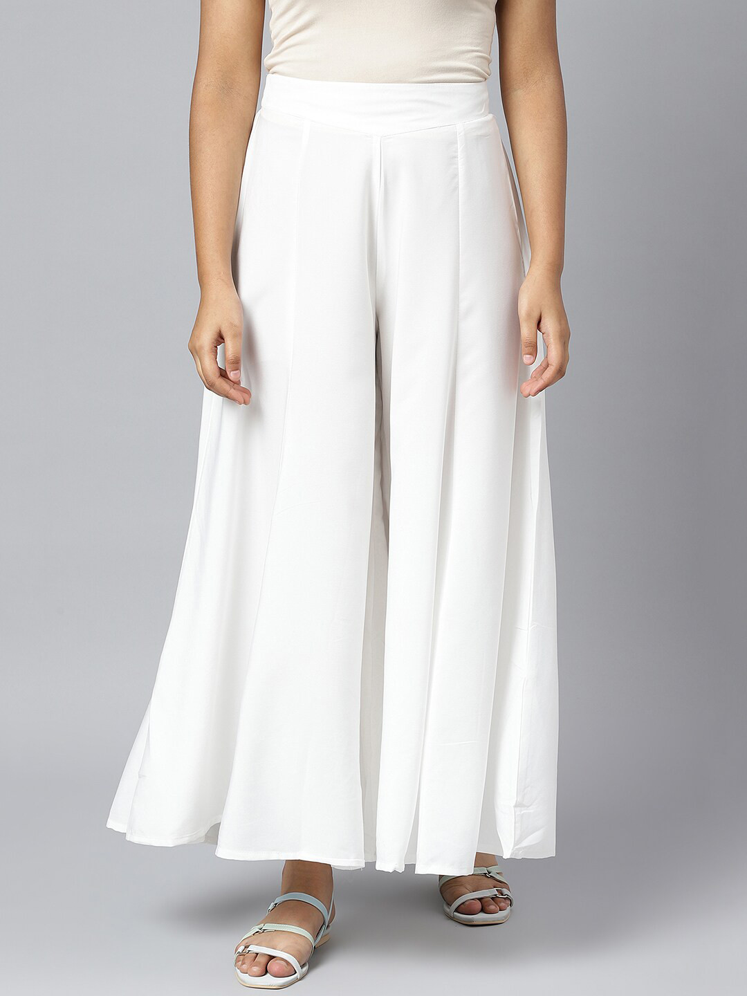 

AURELIA Women White Flared Ethnic Palazzos