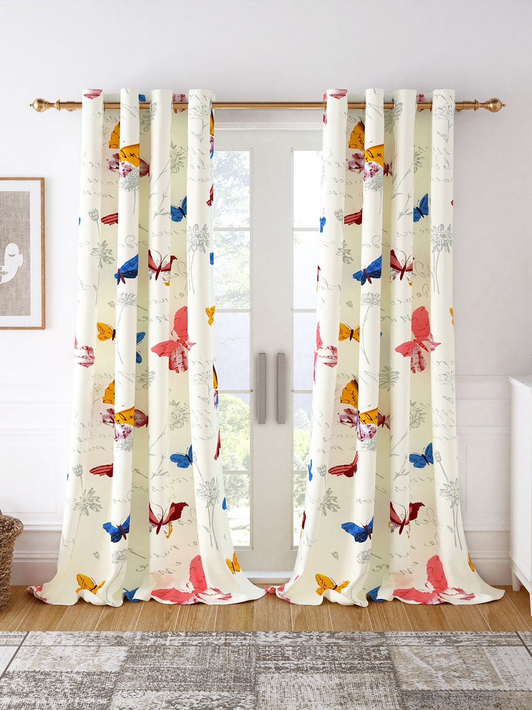 

Story@home Set of 2 White & Blue Floral Room Darkening Door Curtain