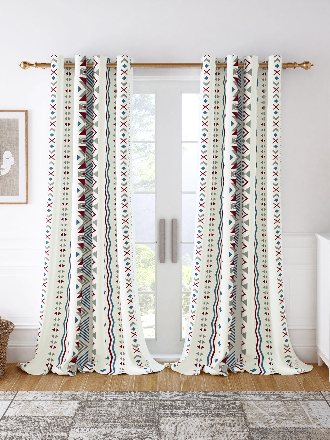 

Story@home Set of 2 White & Grey Geometric Room Darkening Door Curtain