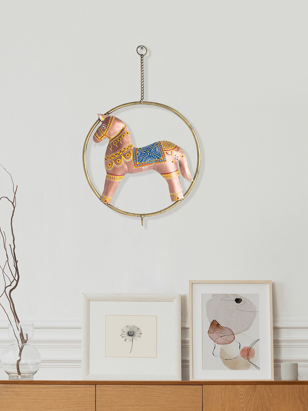 

Golden Peacock Copper-Toned Horse Wall Hanging
