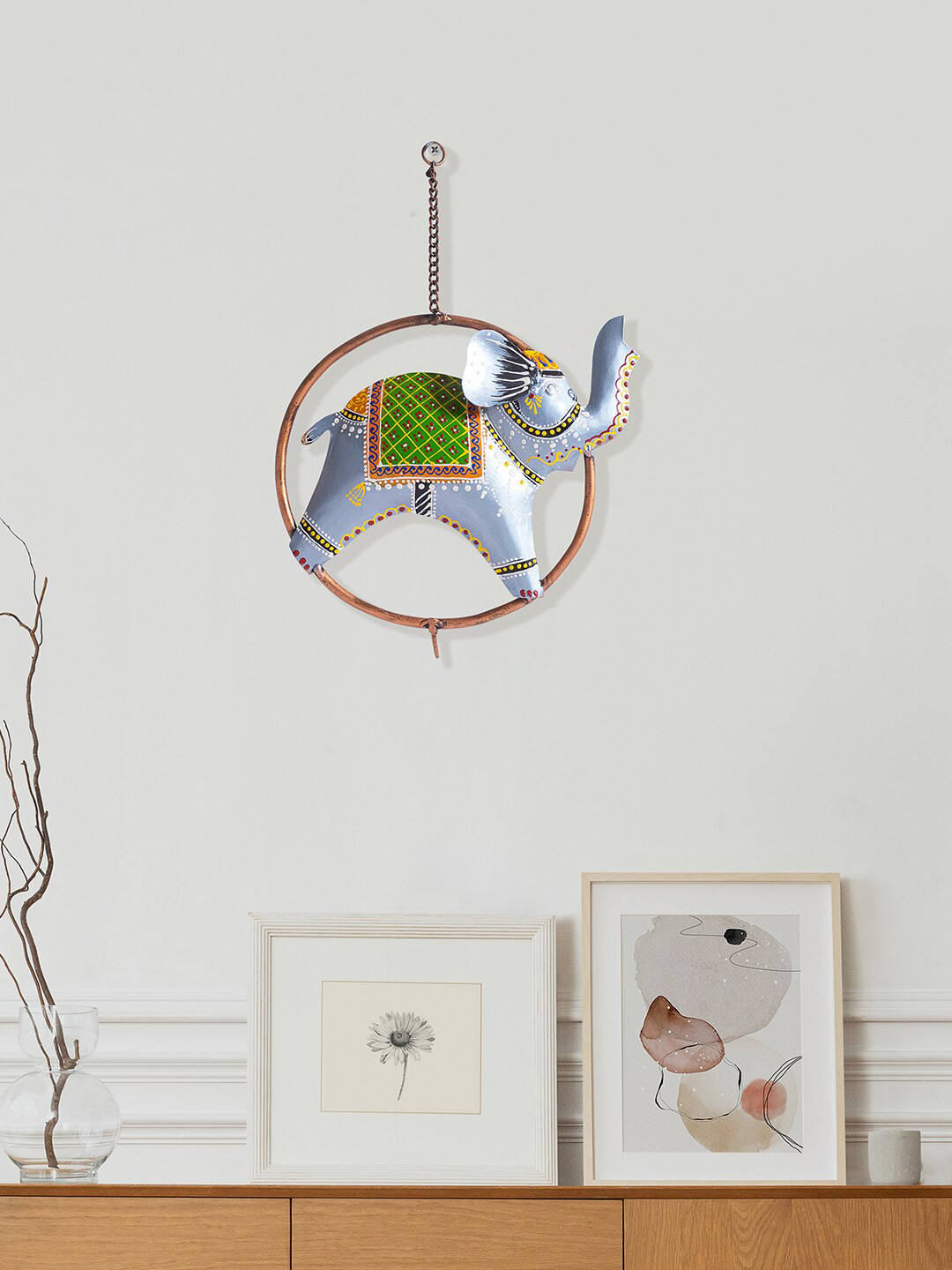 

Golden Peacock Grey Elephant Handcrafted Hanging Wall Decor