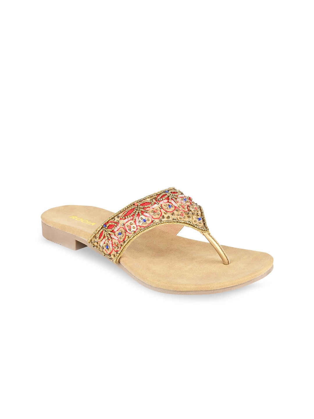 

Rocia Women Gold-Toned Embellished Ethnic T-Strap Flats