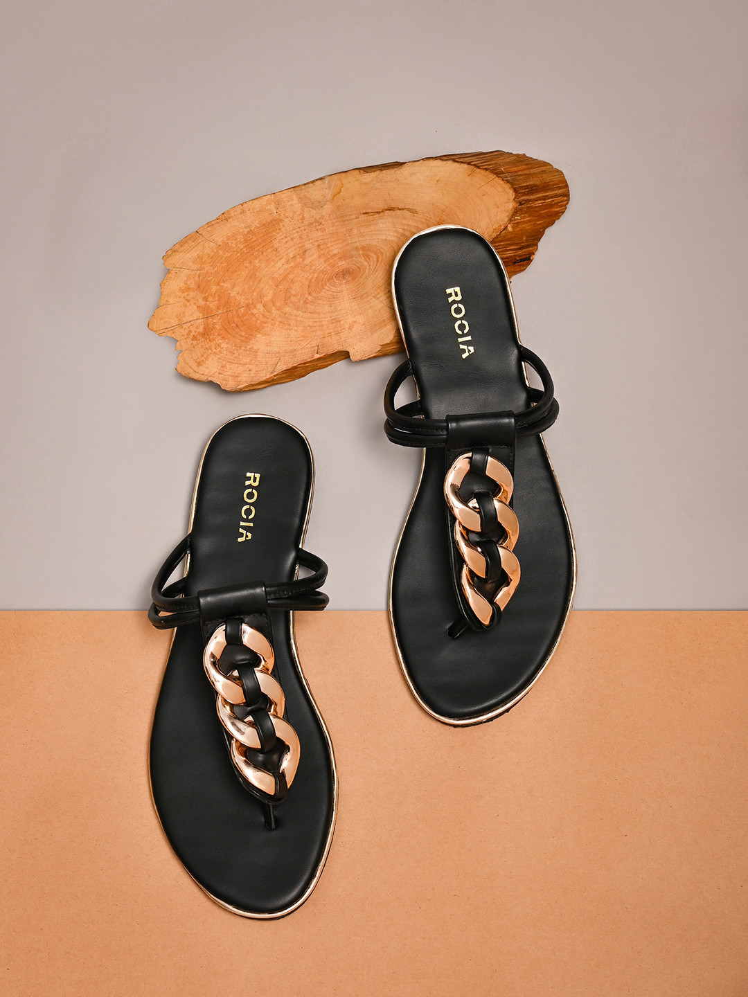 

Rocia Women Black Embellished T-Strap Flats