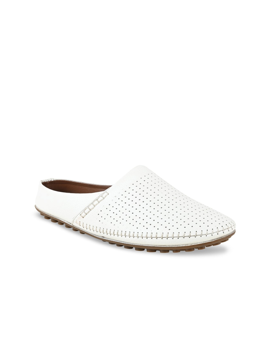 

Rocia Women White Textured Mules with Laser Cuts Flats