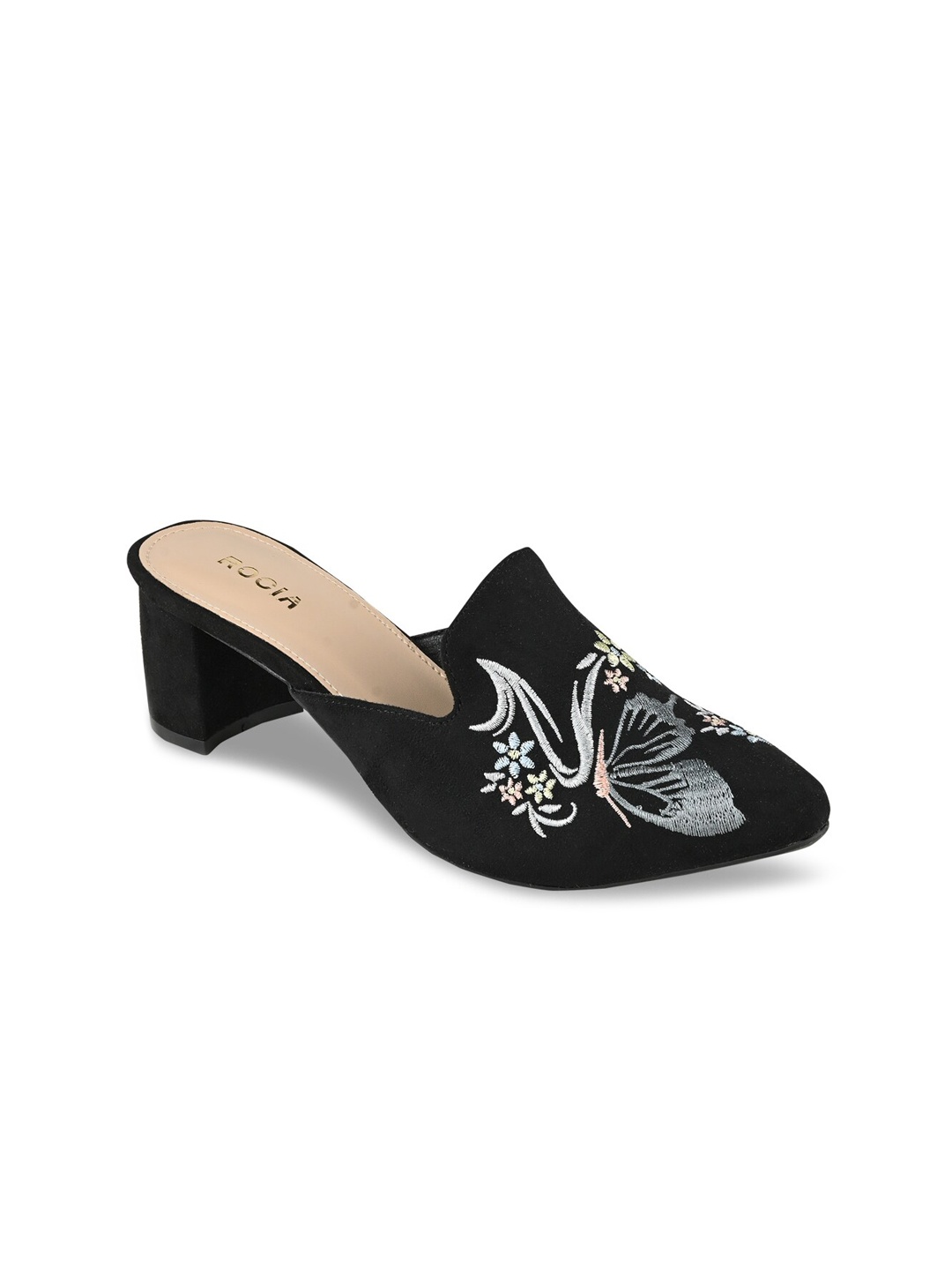 

Rocia Black Embellished Party Block Mules