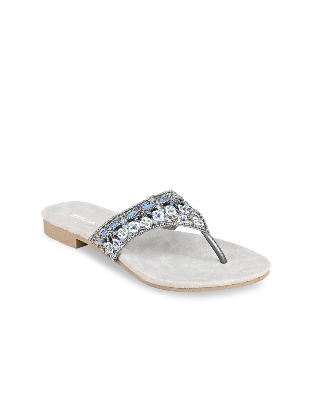 

Rocia Women Grey Embellished Ethnic Open Toe Flats with Embroidered