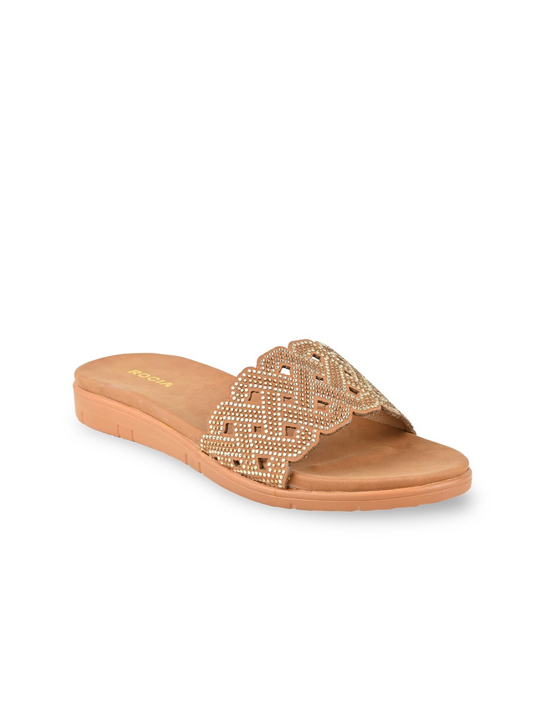 

Rocia Women Gold-Toned Embellished Open Toe Flats