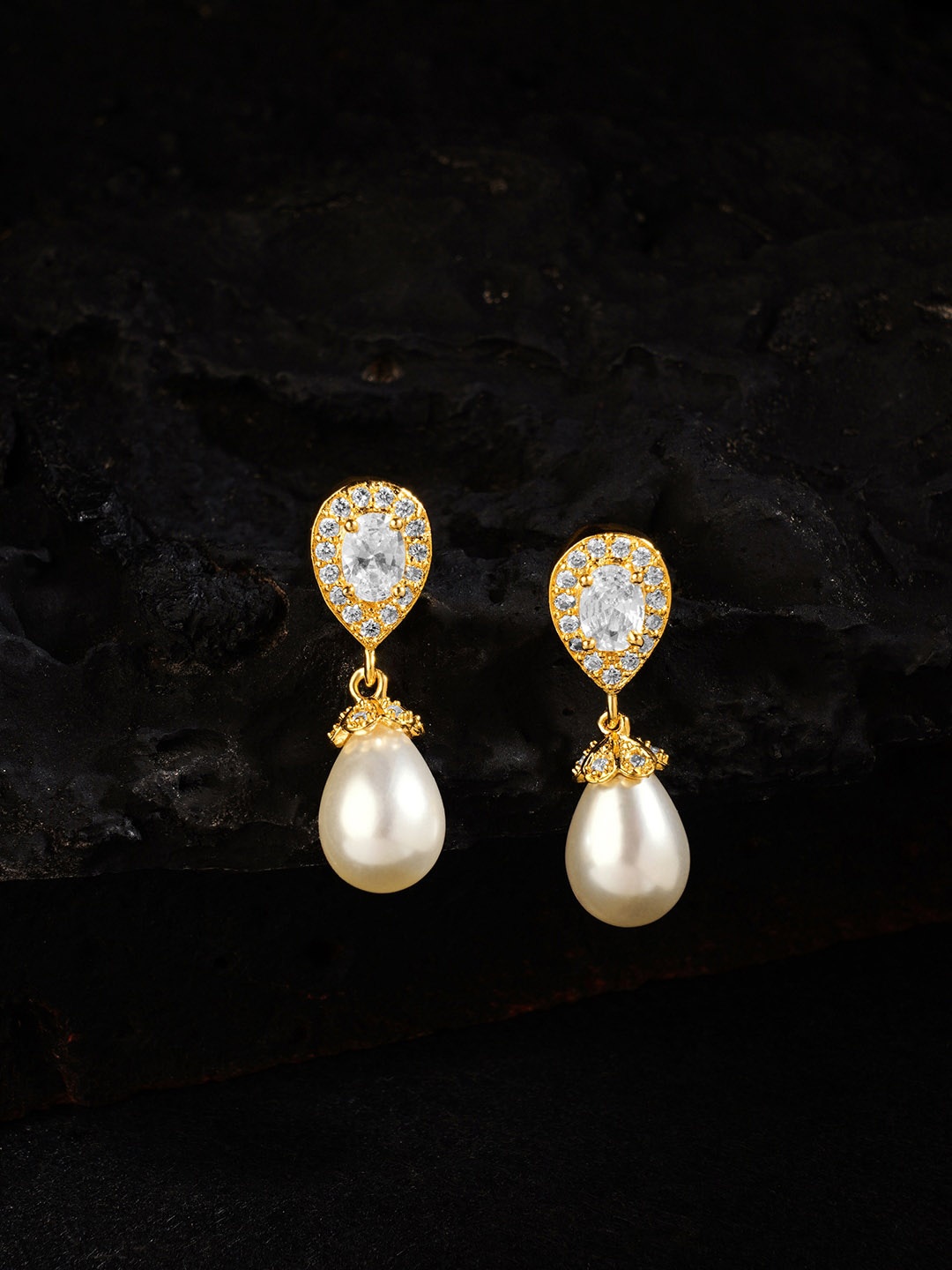 

HOT AND BOLD Gold-Toned & White Teardrop Shaped Drop Earrings