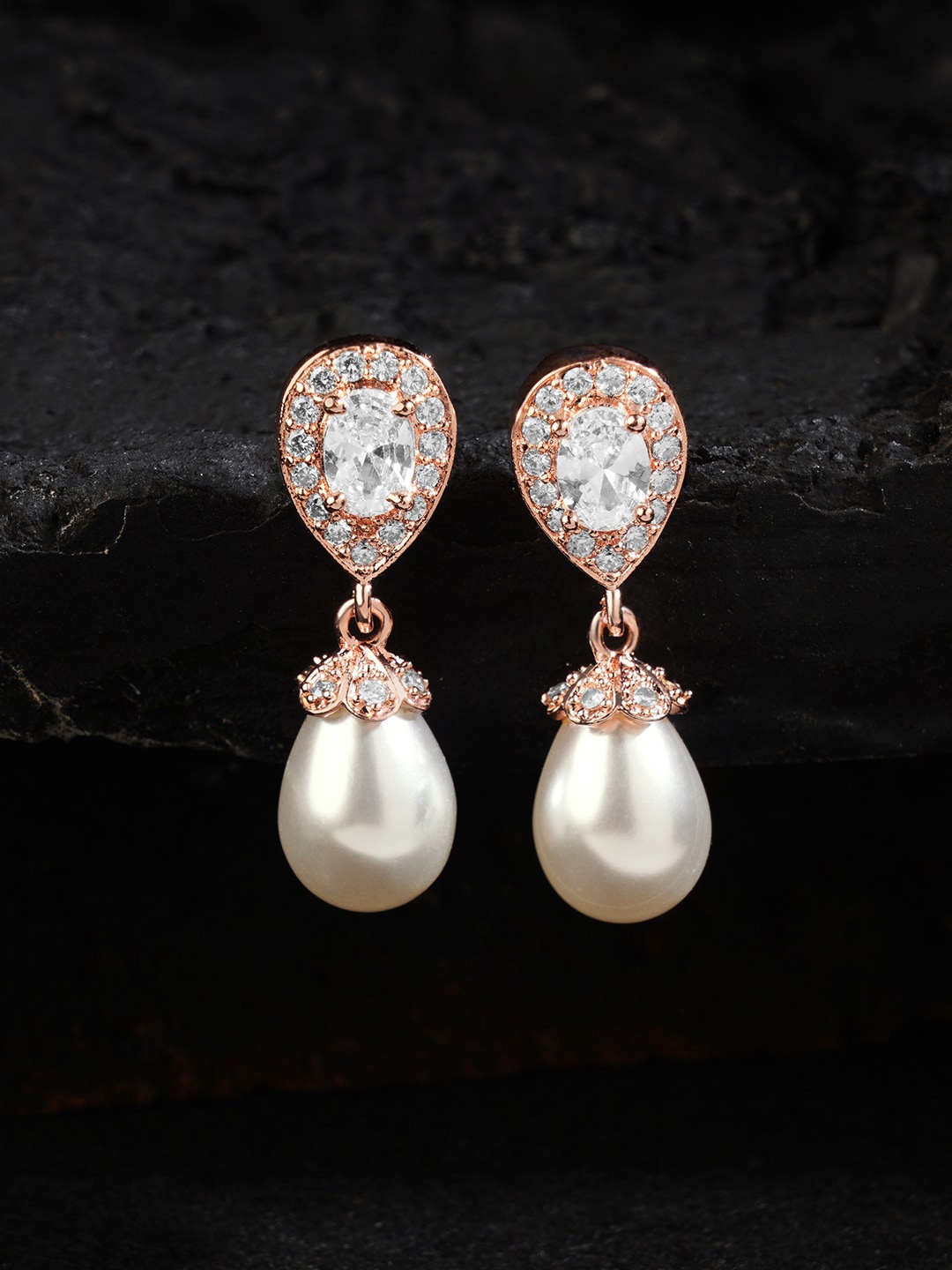 

HOT AND BOLD Rose Gold & White Teardrop Shaped Drop Earrings