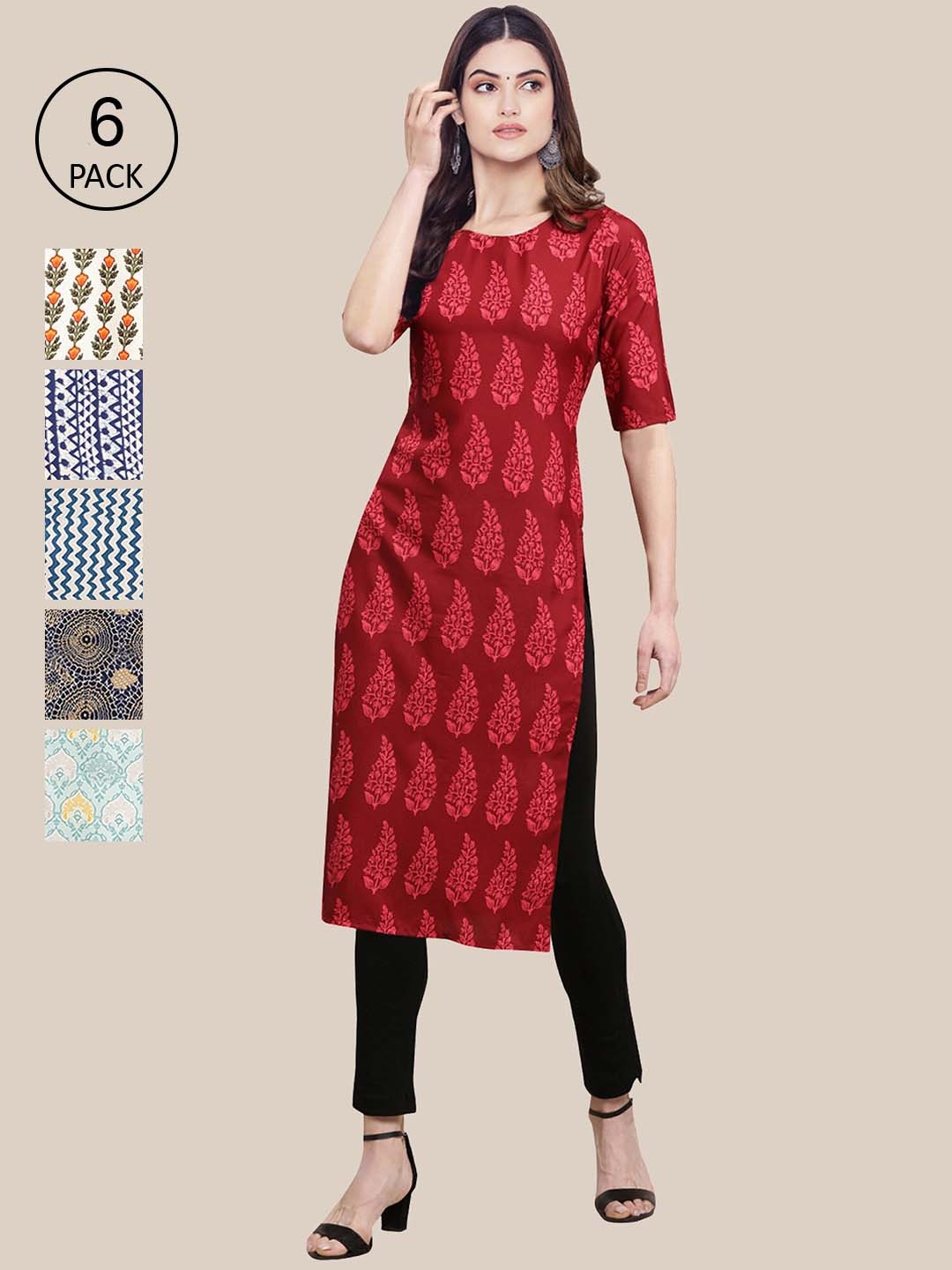 

7Threads 6 Women Multicoloured Geometric Printed Crepe Kurta, Multi