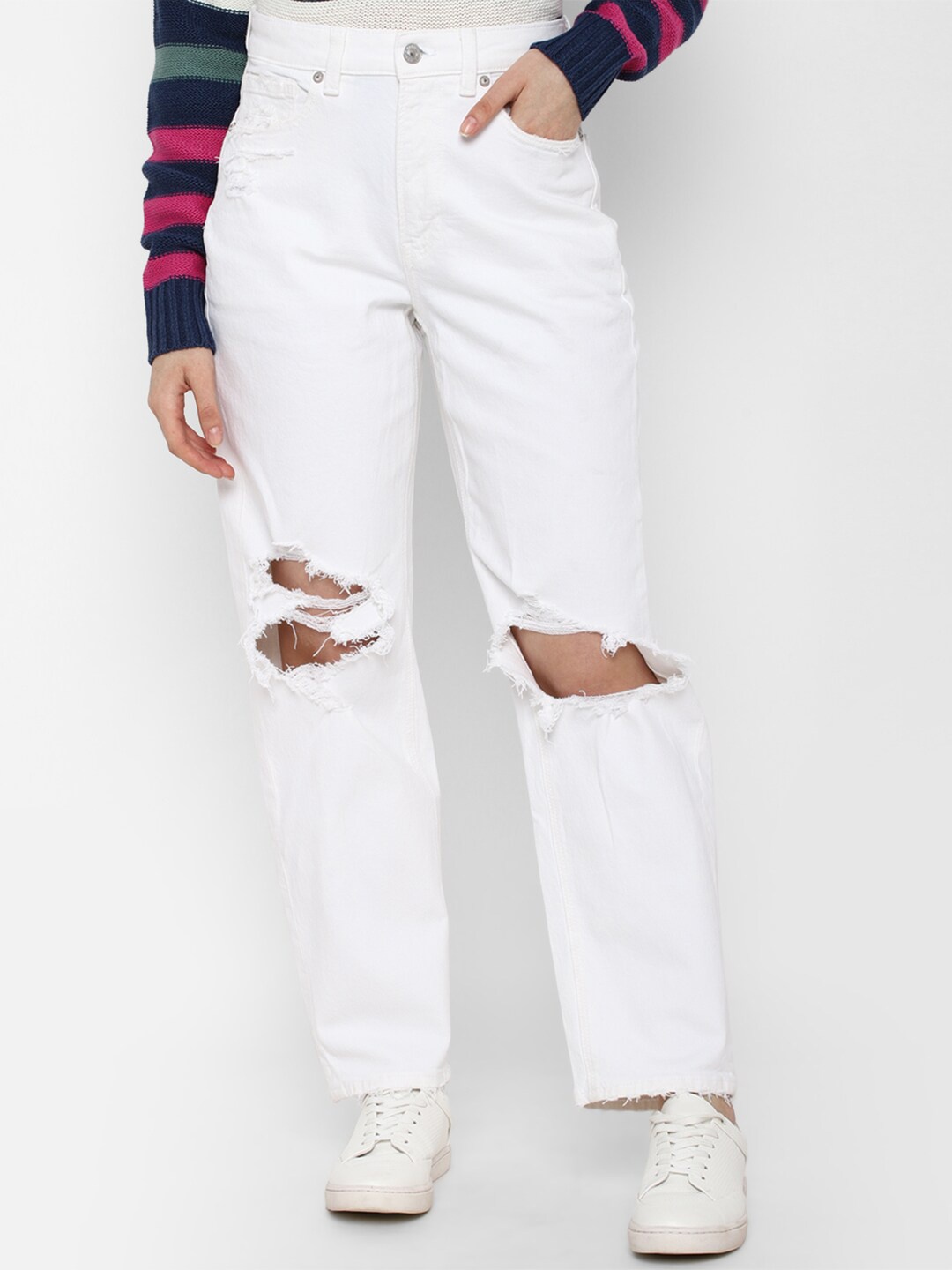 

AMERICAN EAGLE OUTFITTERS Women White Slash Knee Jeans