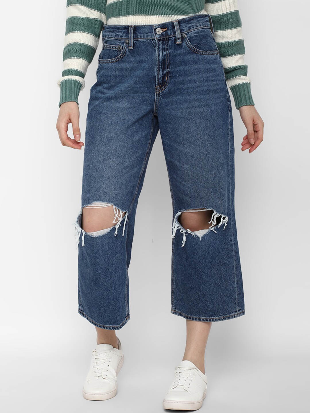 

AMERICAN EAGLE OUTFITTERS Women Blue Slash Knee Light Fade Cotton Jeans