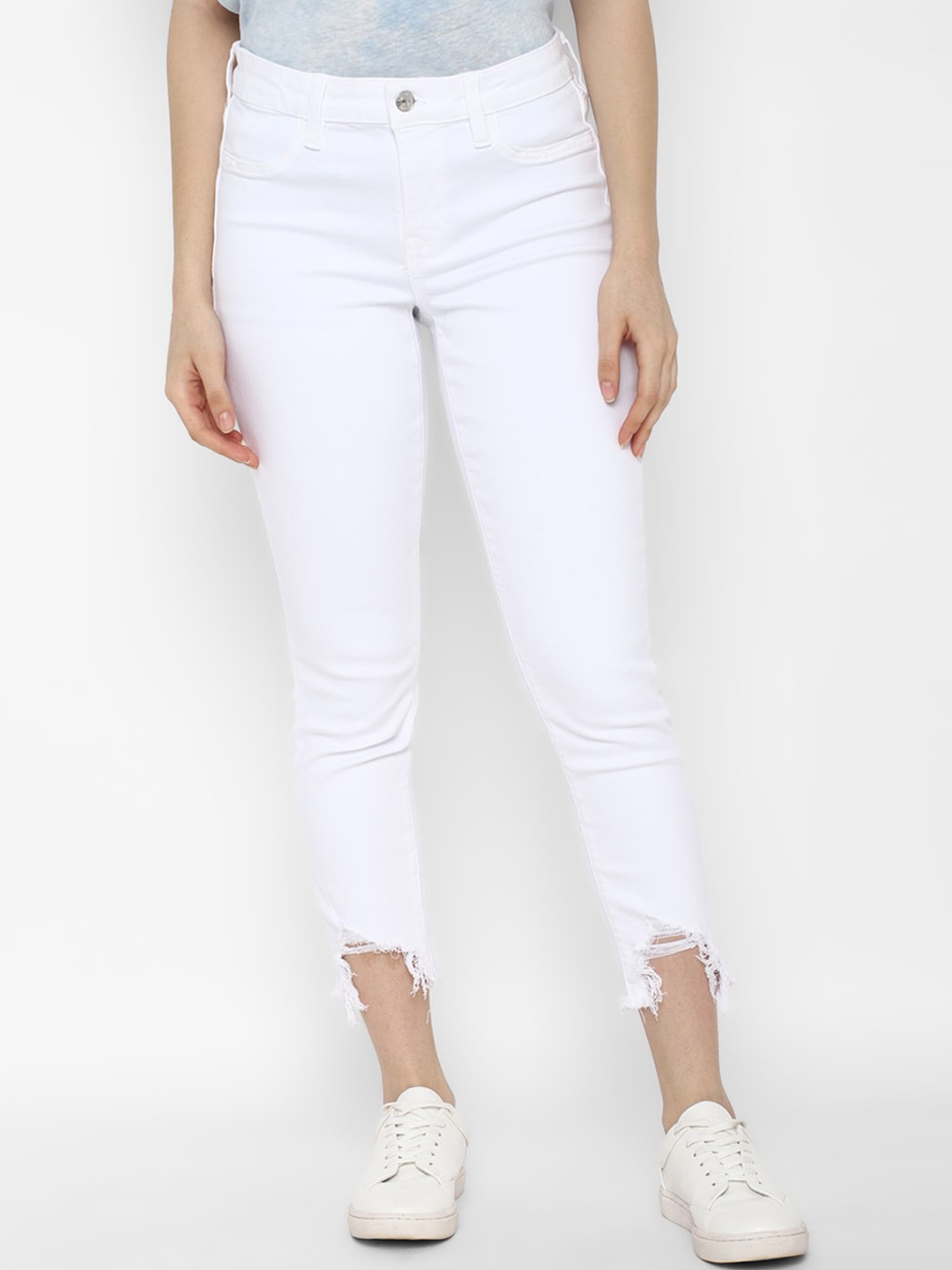 

AMERICAN EAGLE OUTFITTERS Women White Slim Fit Mildly Distressed Jeans