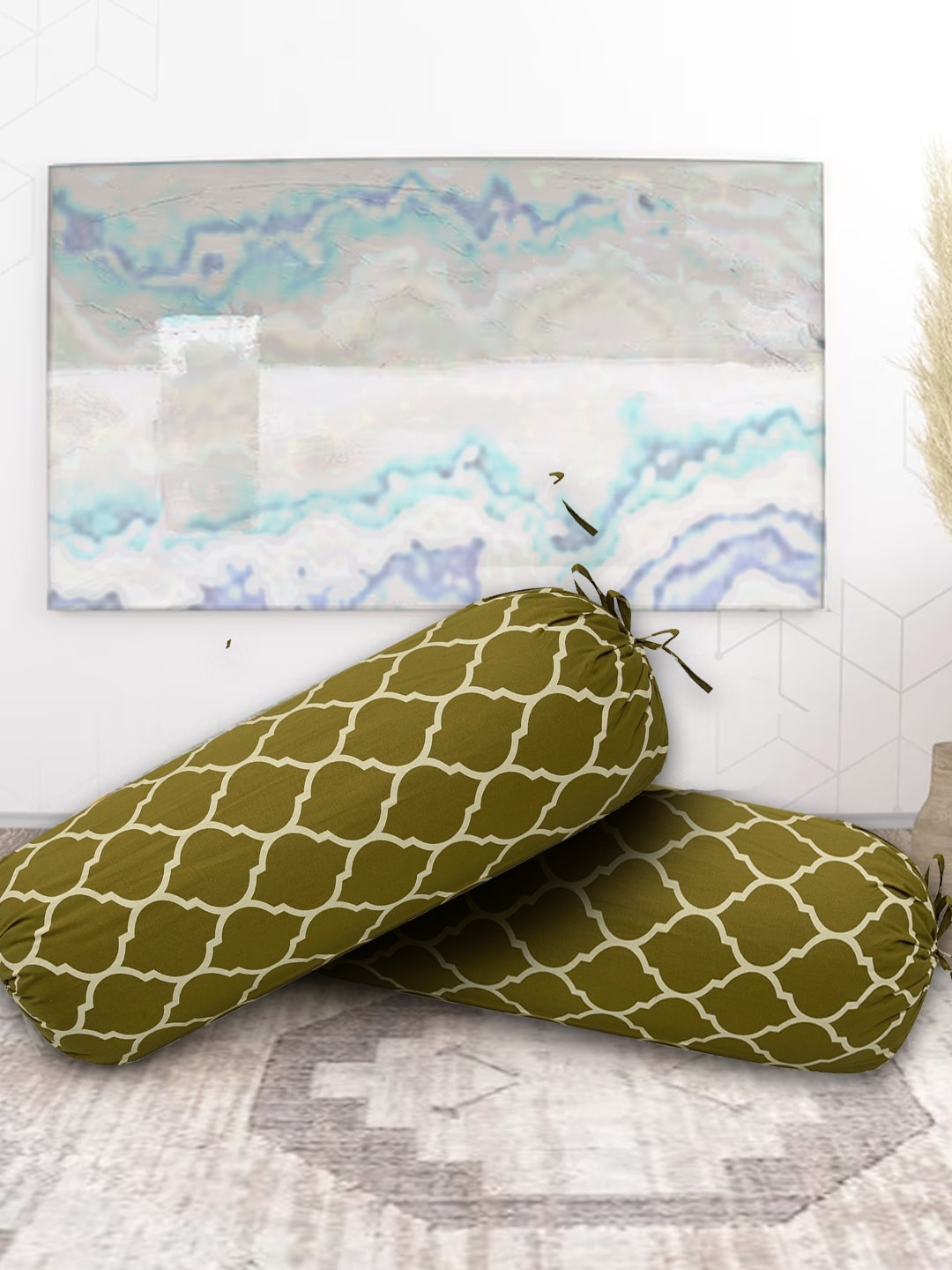 

Trance Home Linen Set of 2 Green Printed Bolster Covers