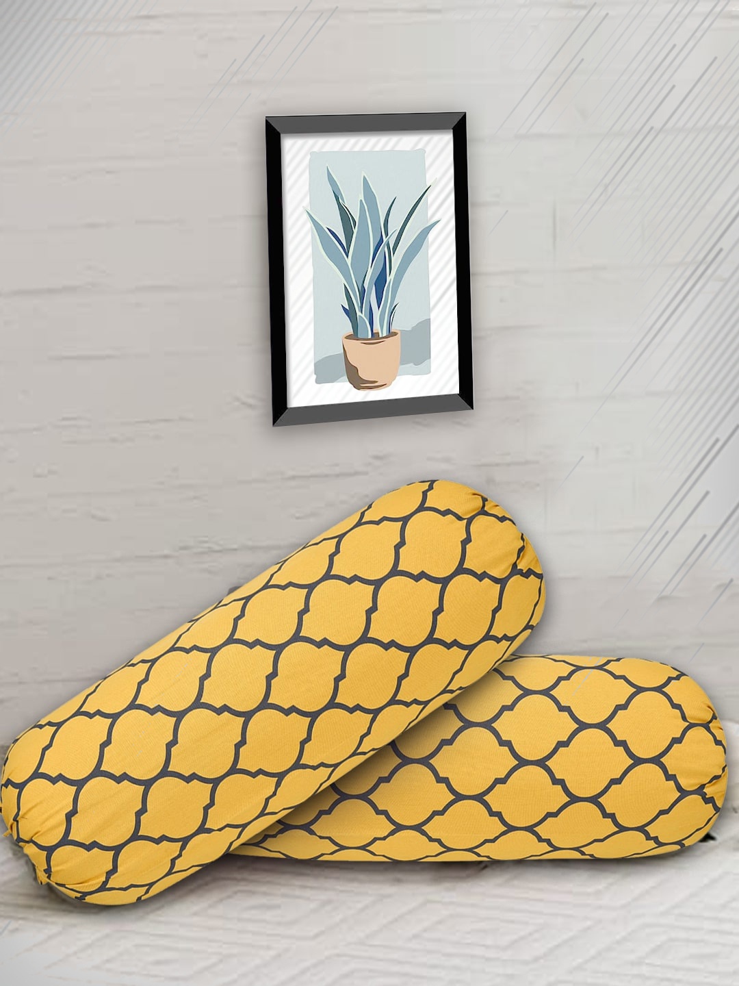 

Trance Home Linen Set Of 2 Yellow Printed Pure Cotton 200 TC Bolster Covers