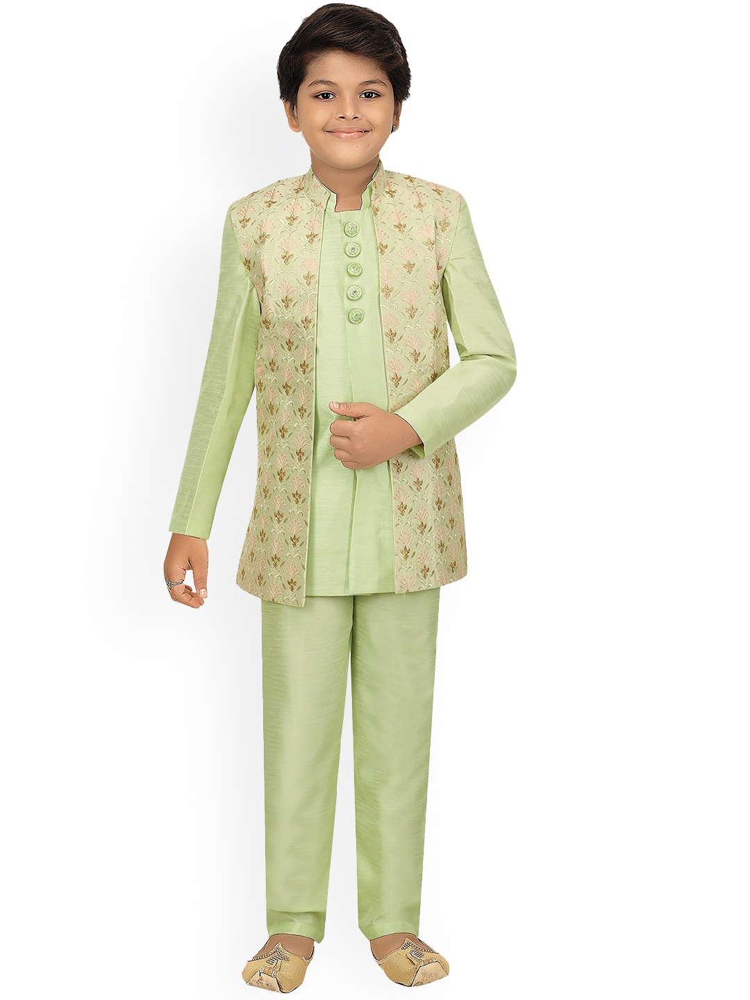 

ahhaaaa Boys Green Kurta with Pyjama With Jacket