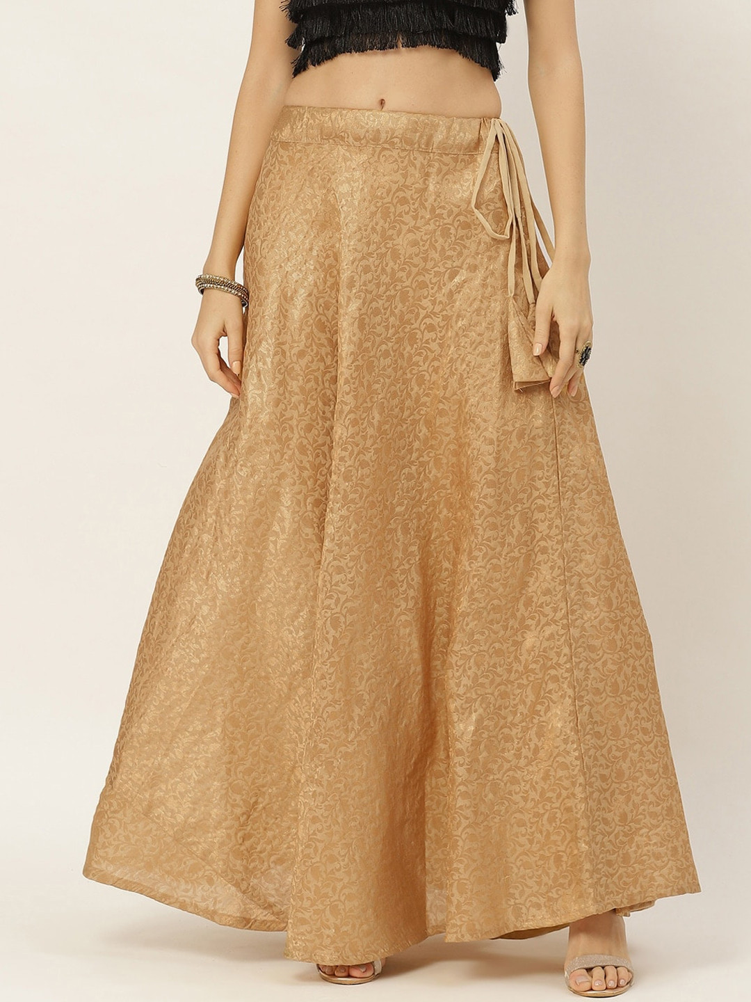 

Studio Shringaar Women Gold-Coloured Self Design Flared Maxi Skirts