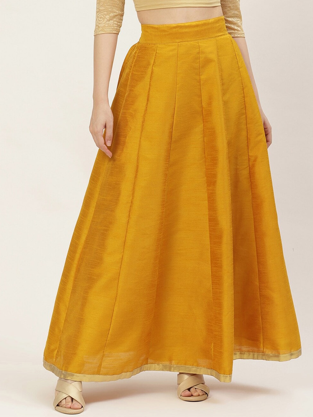 

Studio Shringaar Women Yellow Solid Flared Maxi Skirts